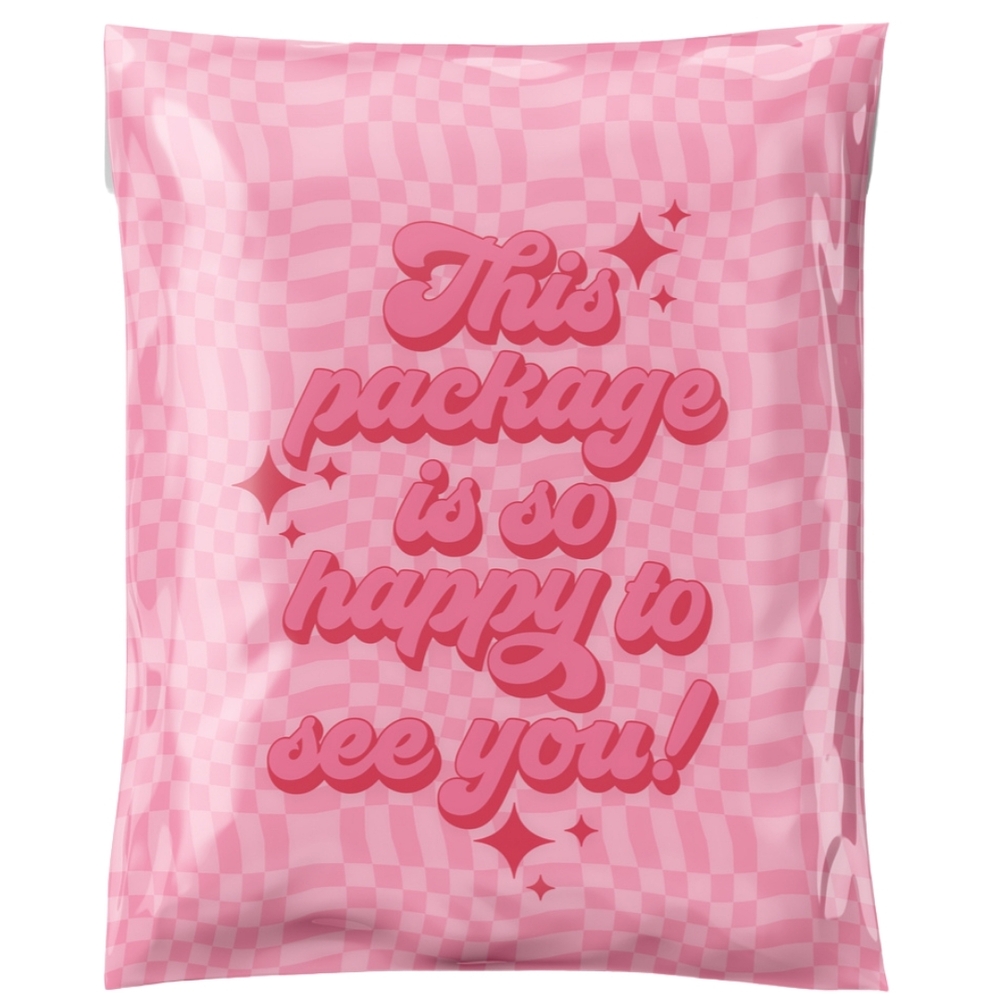 10 Pk 14" X 19" Thick Polymailers Pink Wavy This Package Is Happy To See You